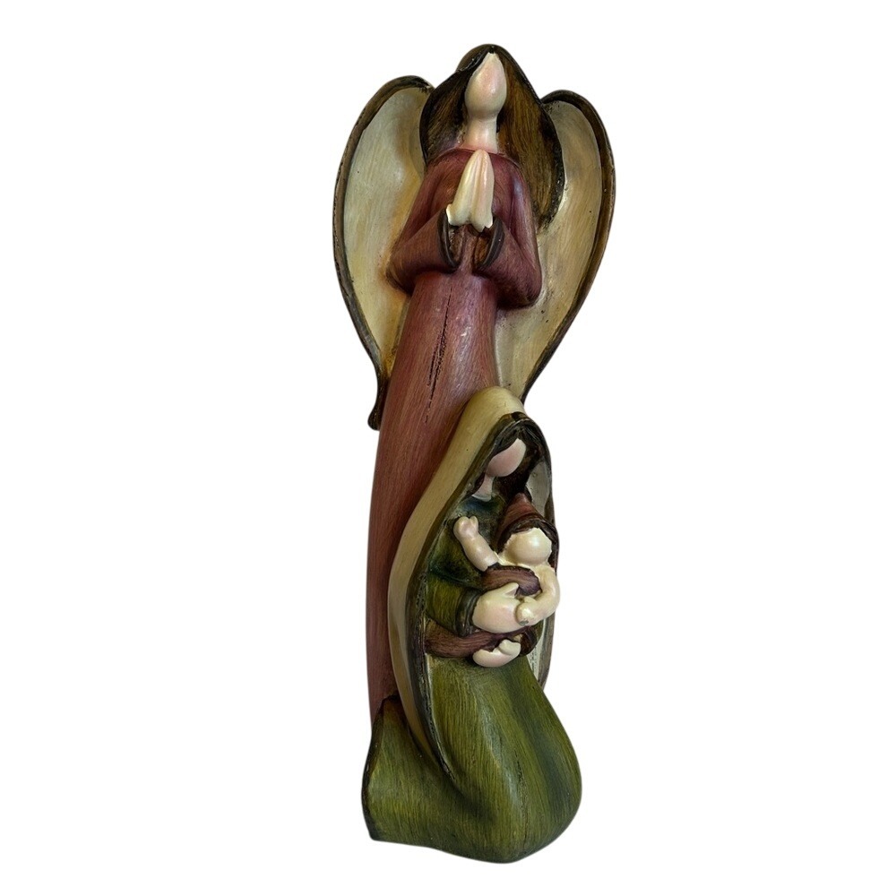 Christmas Holy Family Angel Wood Carved Figurine Statue 10 Inches Tall‎